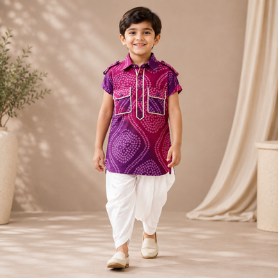 Pre Order: Gulabi Bandhej Kurta Set