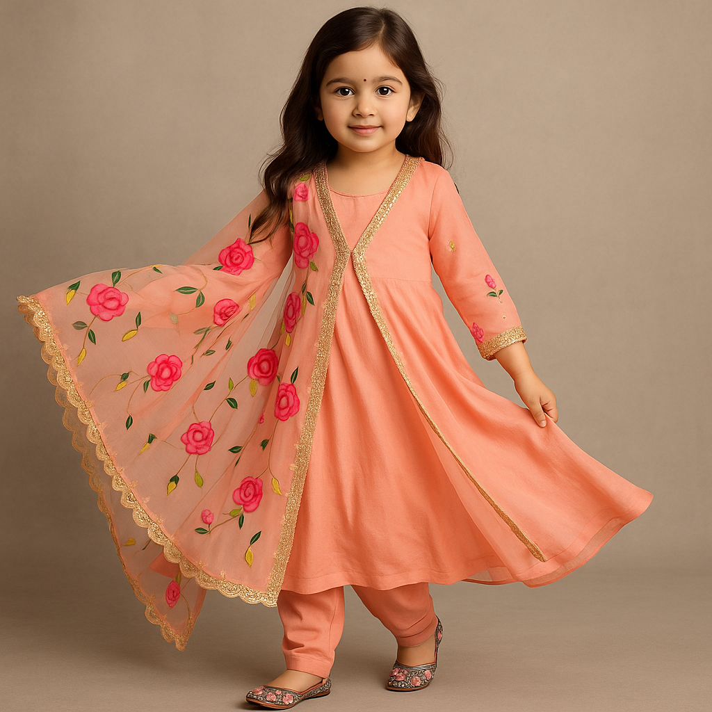 Pre Order: Peach Anarkali Suit Set