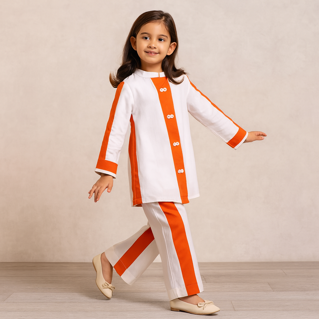 Pre Order: White And Orange Coord Set