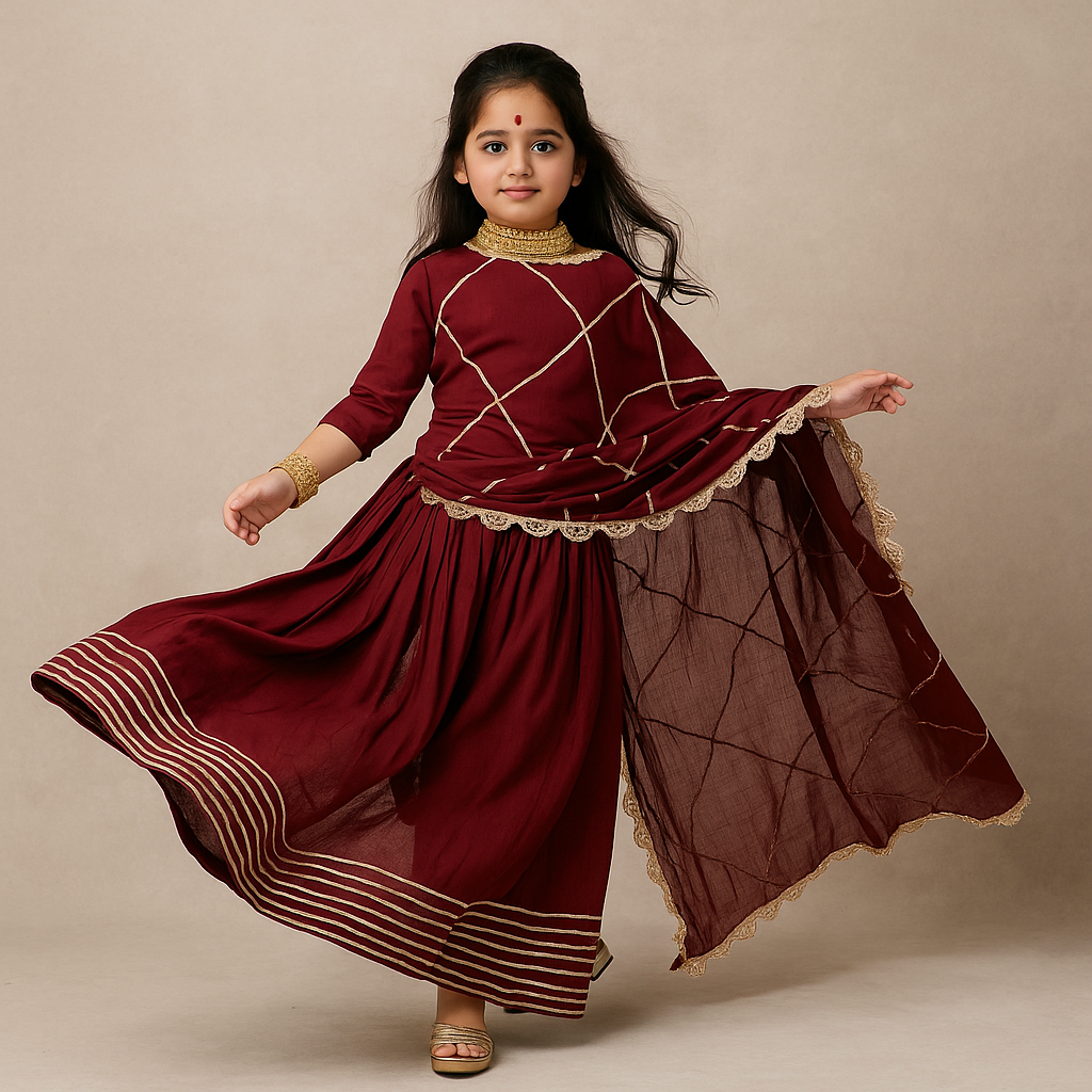 Pre Order: Maroon Anarkali with Dupatta Gota Detailing