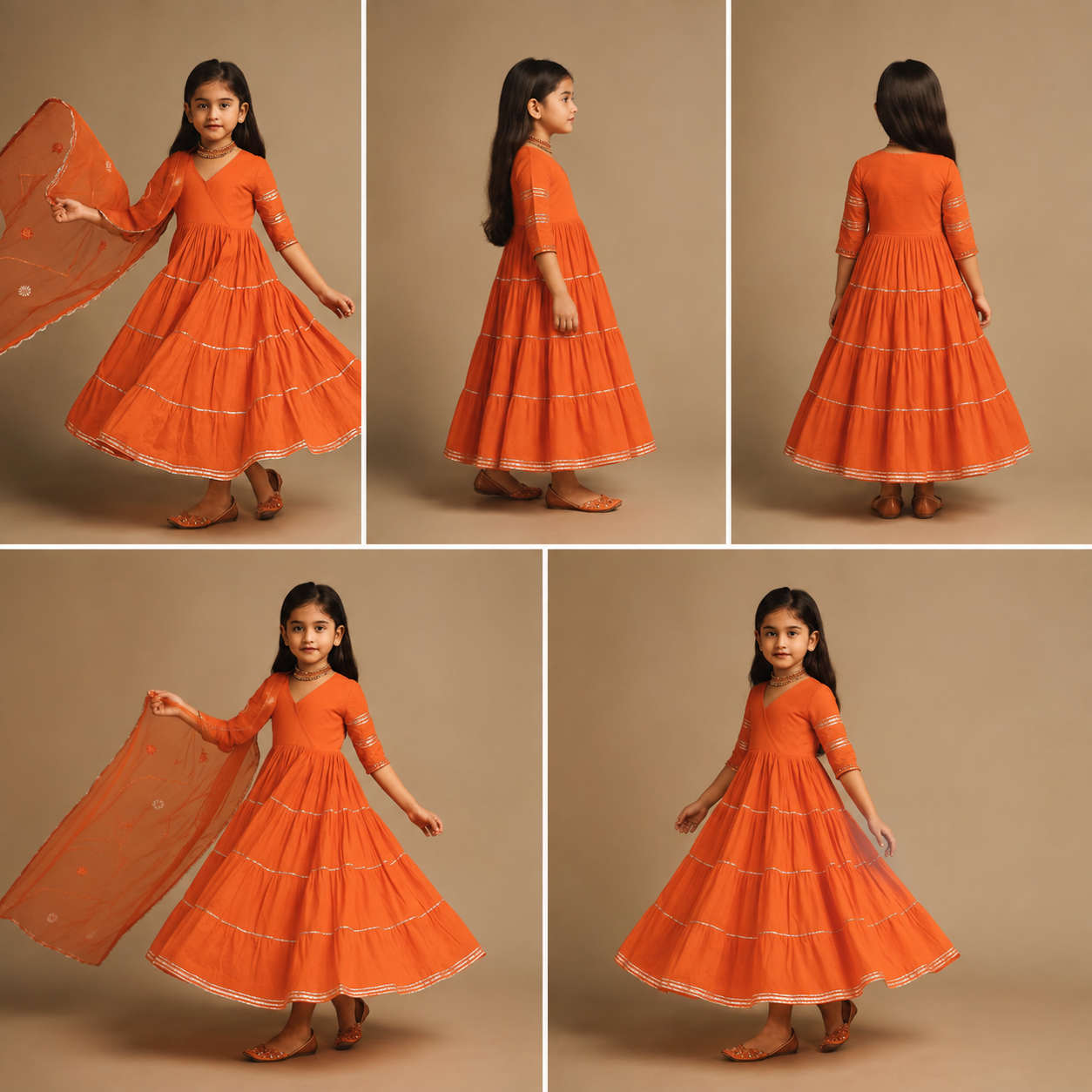 Pre Order: Orange Anarkali Gota Detailing Suit Set