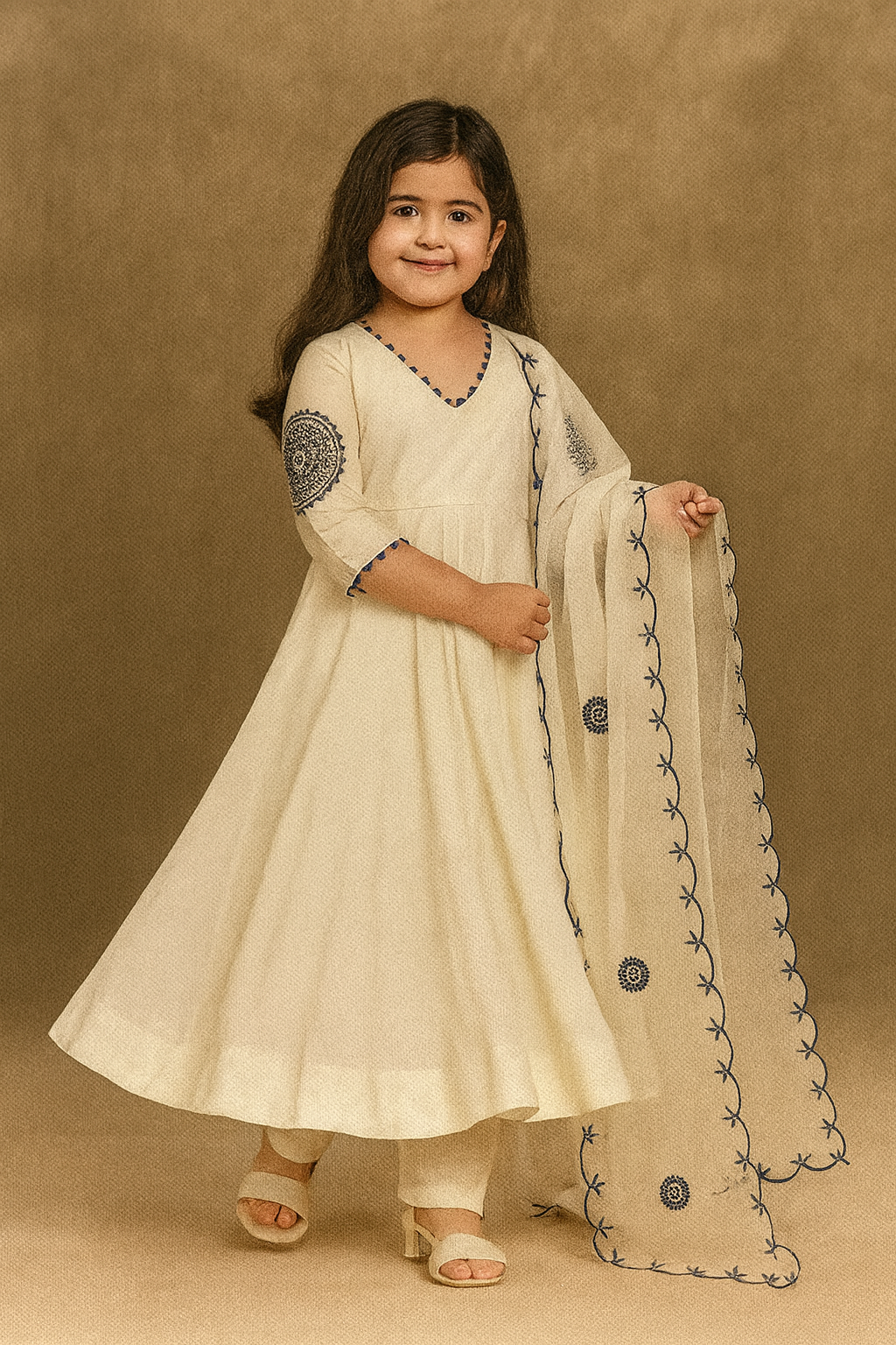Pre Order: White Embroidered Anarkali Suit Set