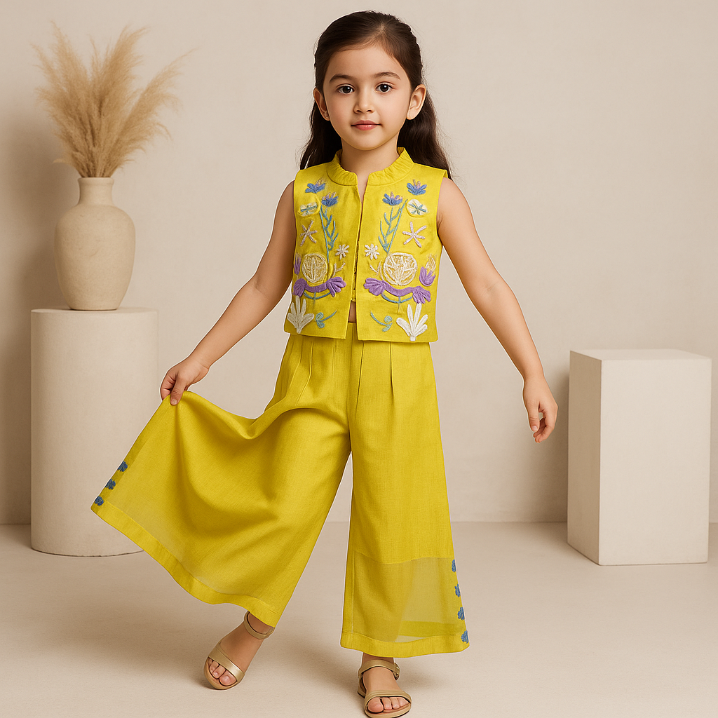 Pre Order: Embroidered Ocean Theme Top And Palazzo