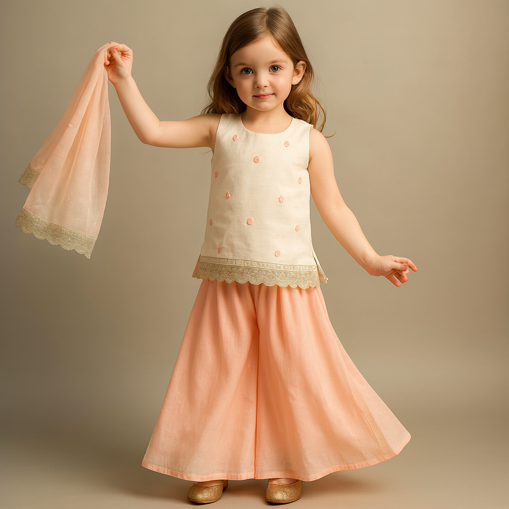 Booti Embroidered Kurti And Palazzo With Matching Dupatta