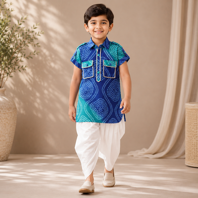 Pre Order: Neel Bandhej Kurta Set