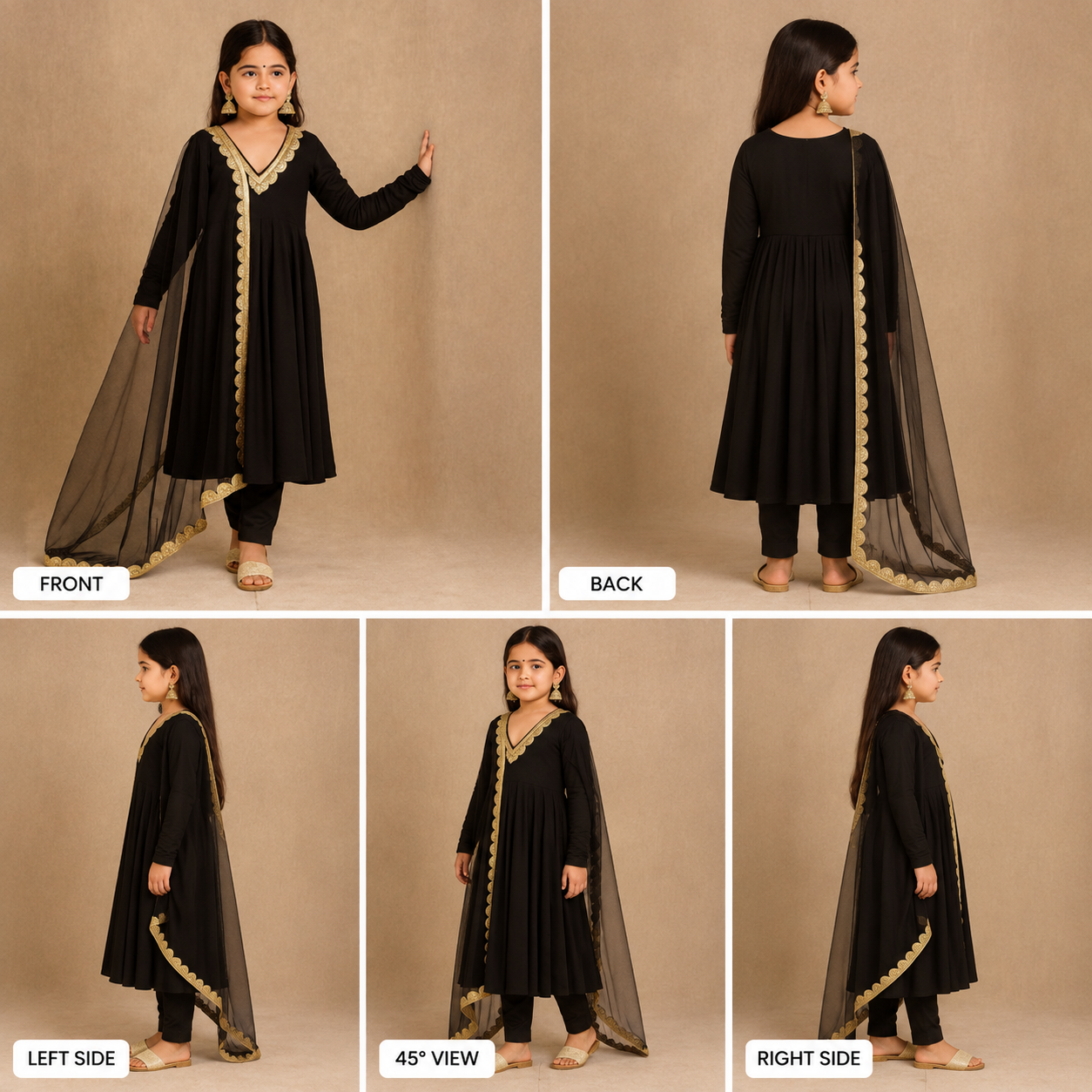 Pre Order: Black Anarkali with Dupatta Lace Detailing