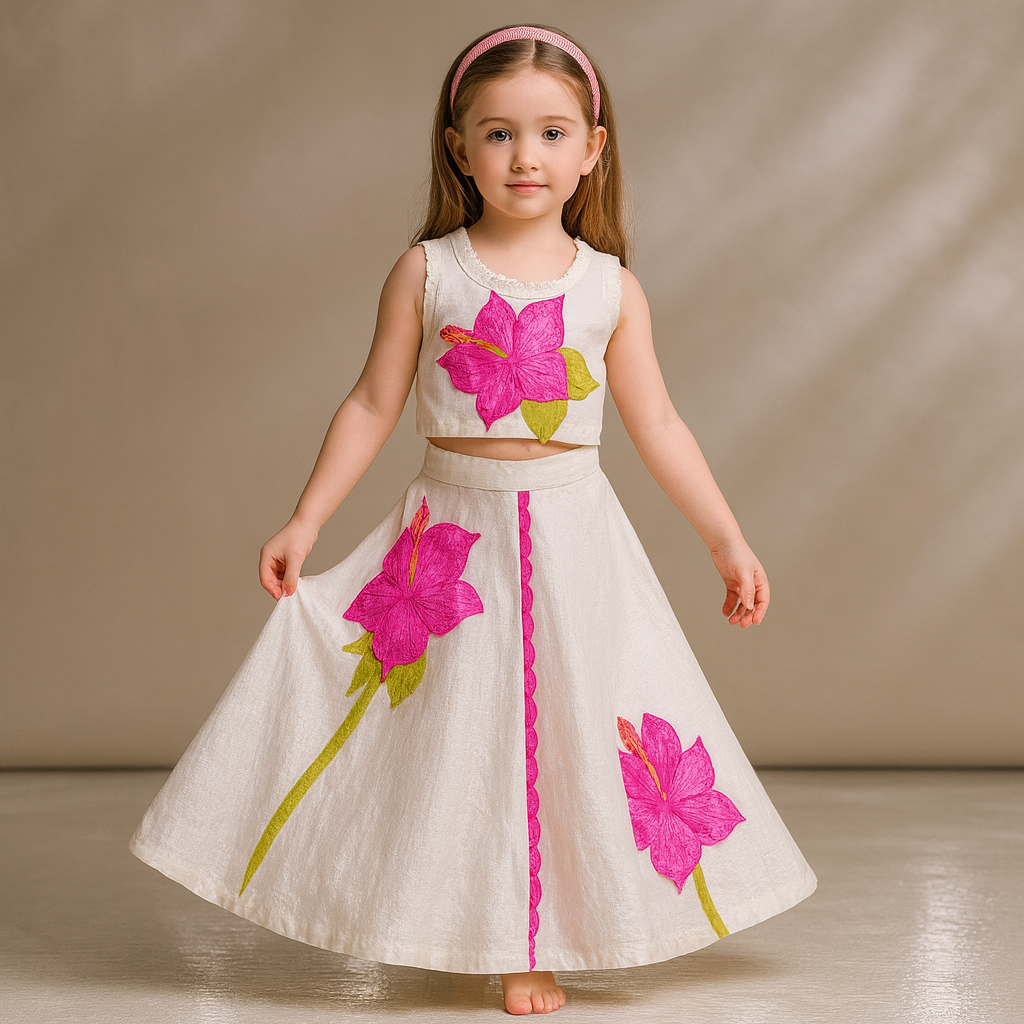 Pre Order: Exquisite Floral Embroidered Top And Lehenga With Potli Bag