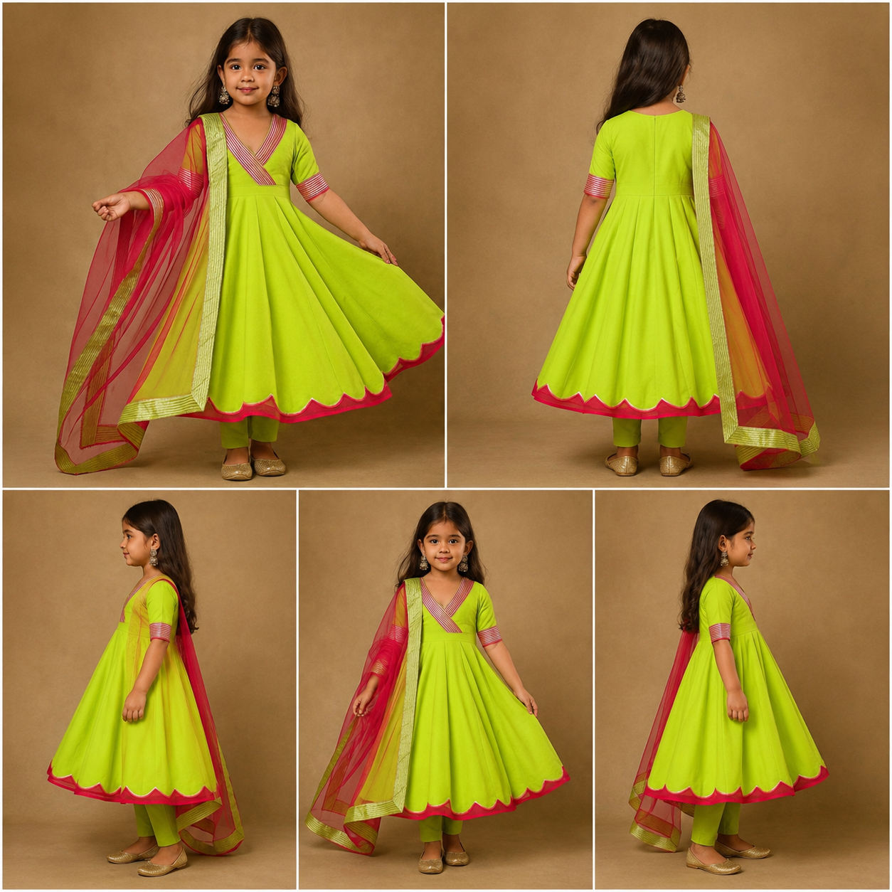 Pre Order: Neon Anarkali with Pink Dupatta