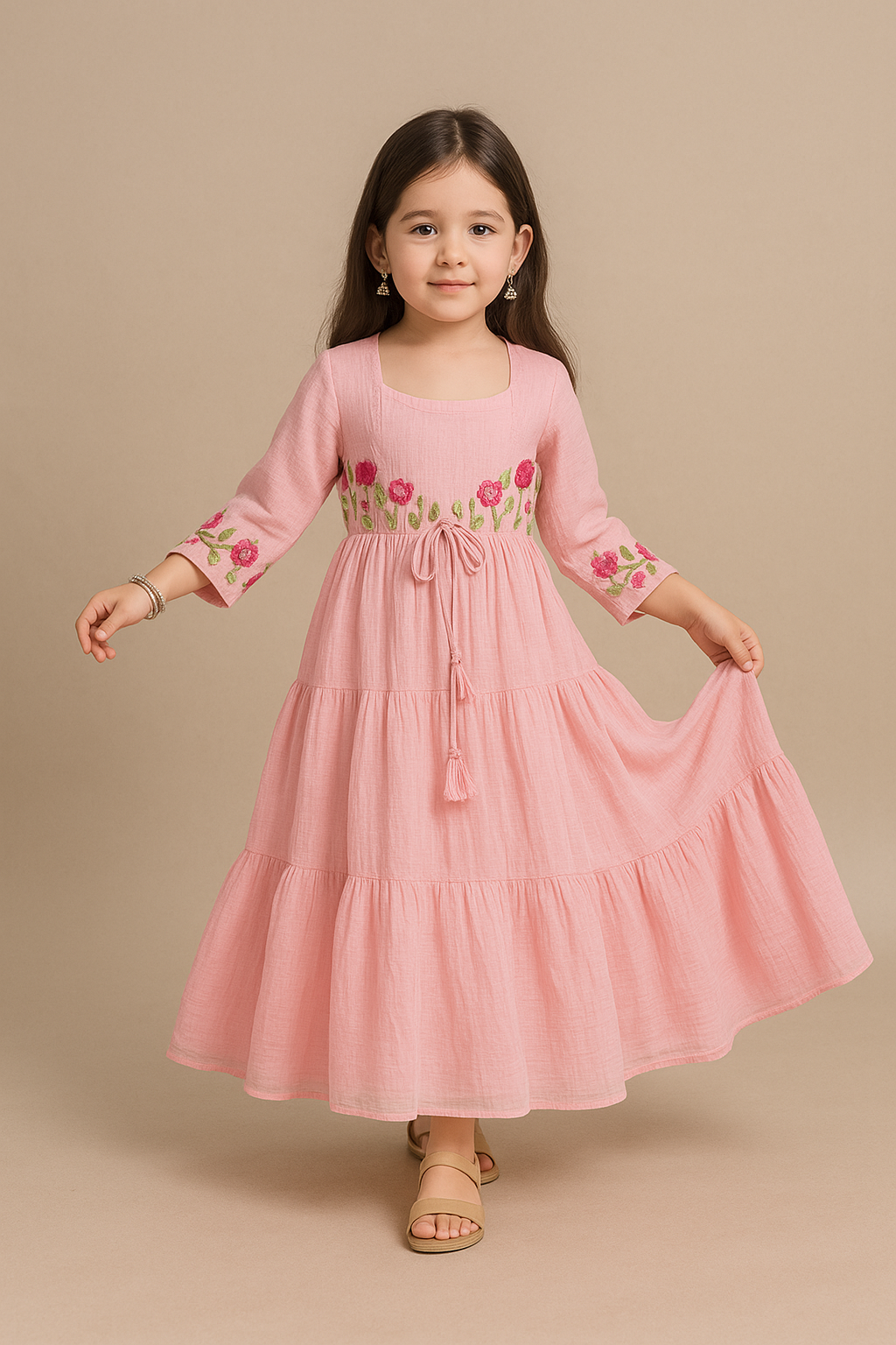 Pre Order: Pink Embroidered Cotton Dress