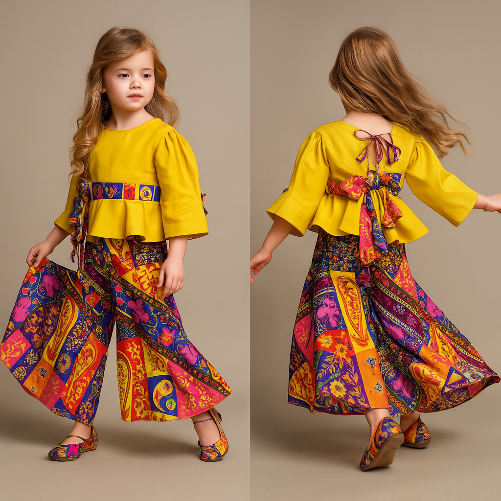 RTD One Shoulder Stylish Top And Printed Flared Palazzo