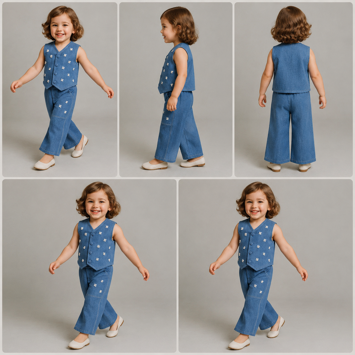 Pre Order: Front-Open Denim Blue Top With Pocket Detail Pant