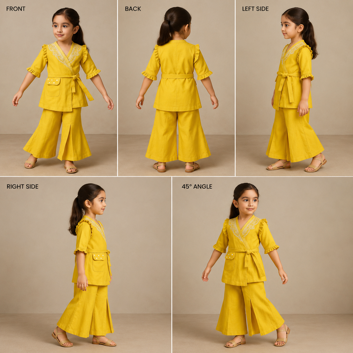 Pre Order: Mustard Embroidered Jacket Style Top And Pleated Palazzo