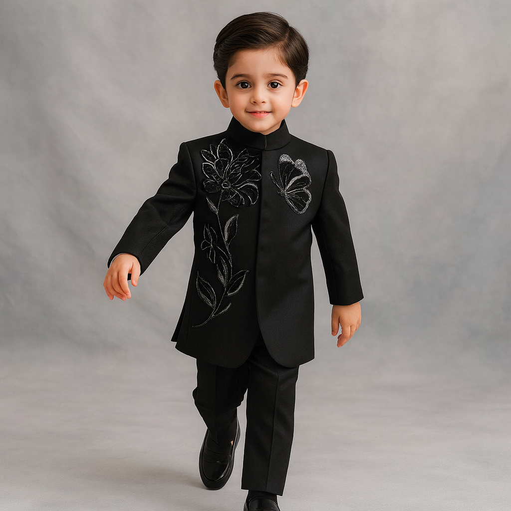 Pre Order: Black Embroidered Sherwani And Pant