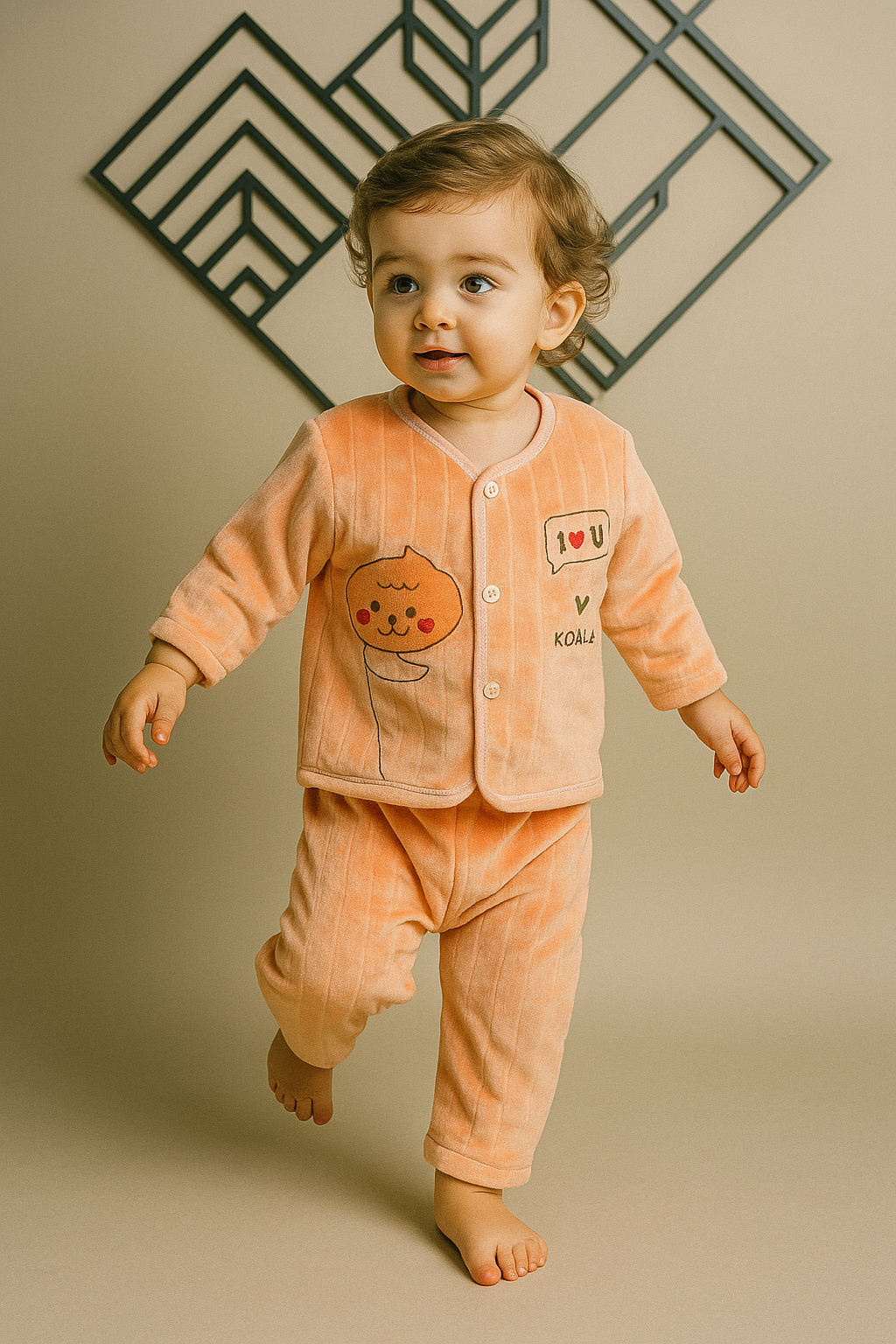 Pre Order: Peach Teddy Warm Unisex Coord Set