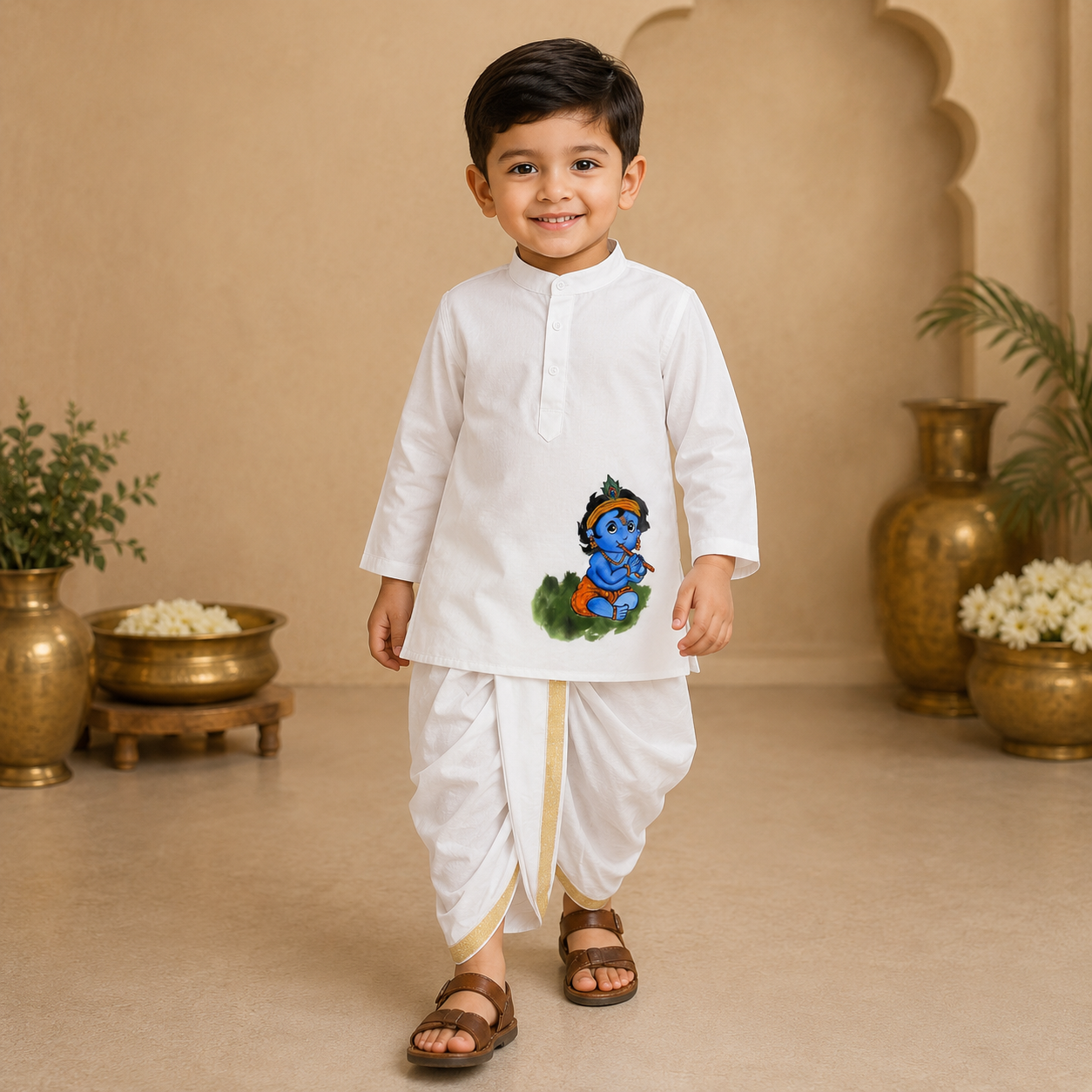 Pre Order: Shwet Kanha Dhoti Set