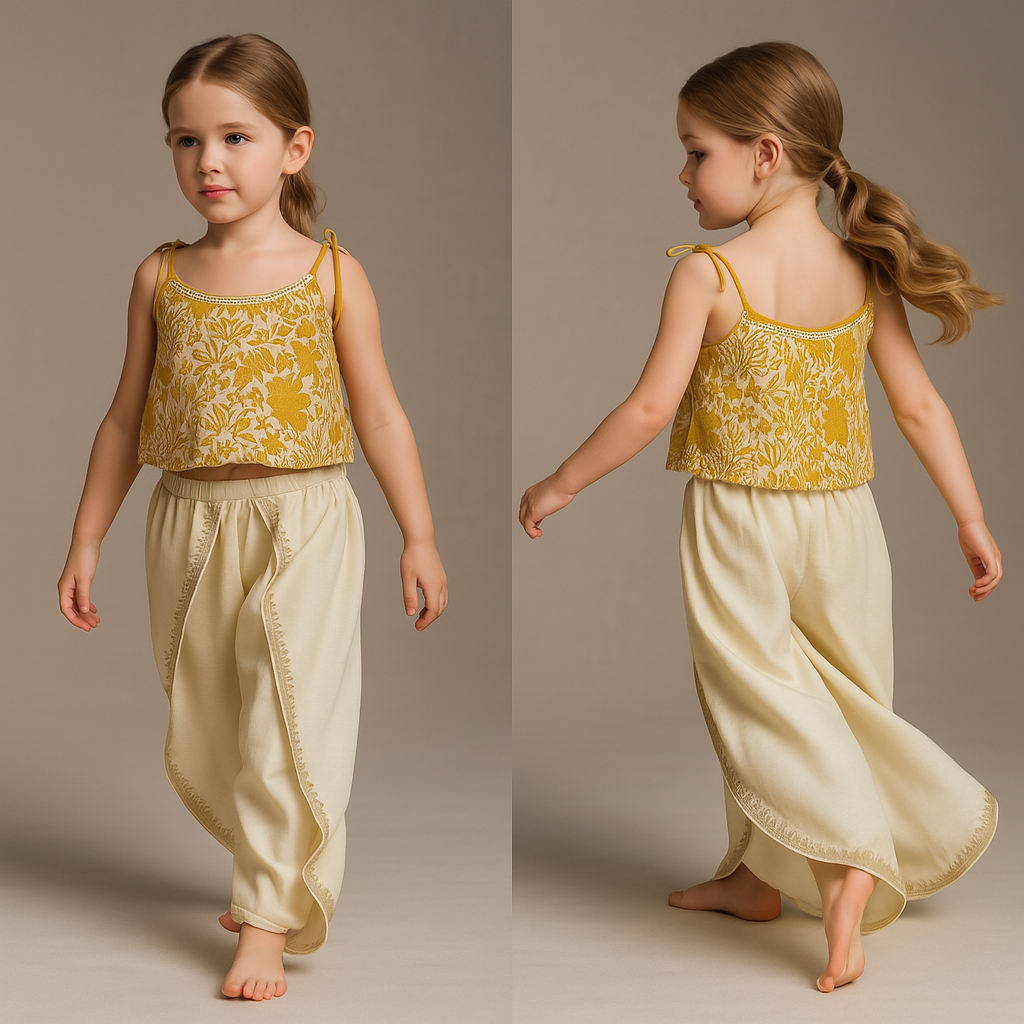 Pre Order: Tie Up Straps Floral Printed Top And Tulip Dhoti