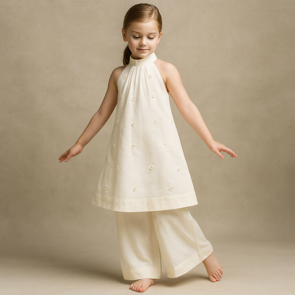 Pre Order: Fresh White Halter Neck Kurti With Pant