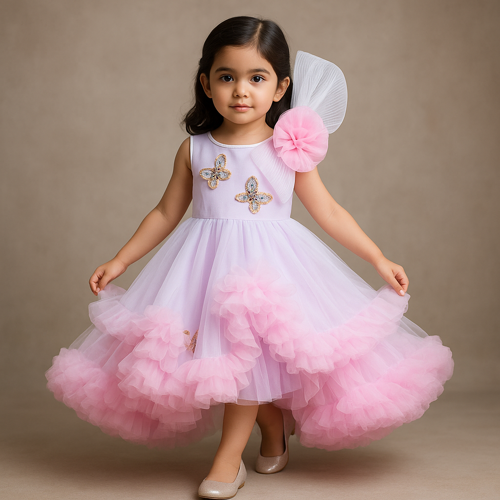 Pre Order: Butterfly Adorned Net High Low Dress