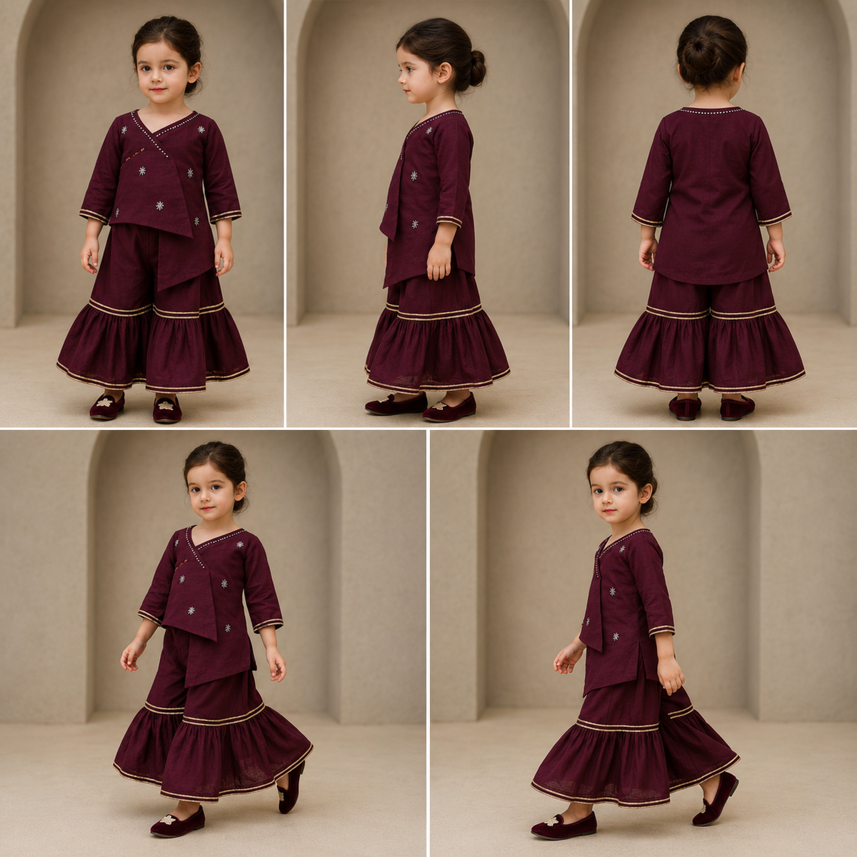 Pre Order: Beautiful Wine Embroidered Wine Kurti With Sharara