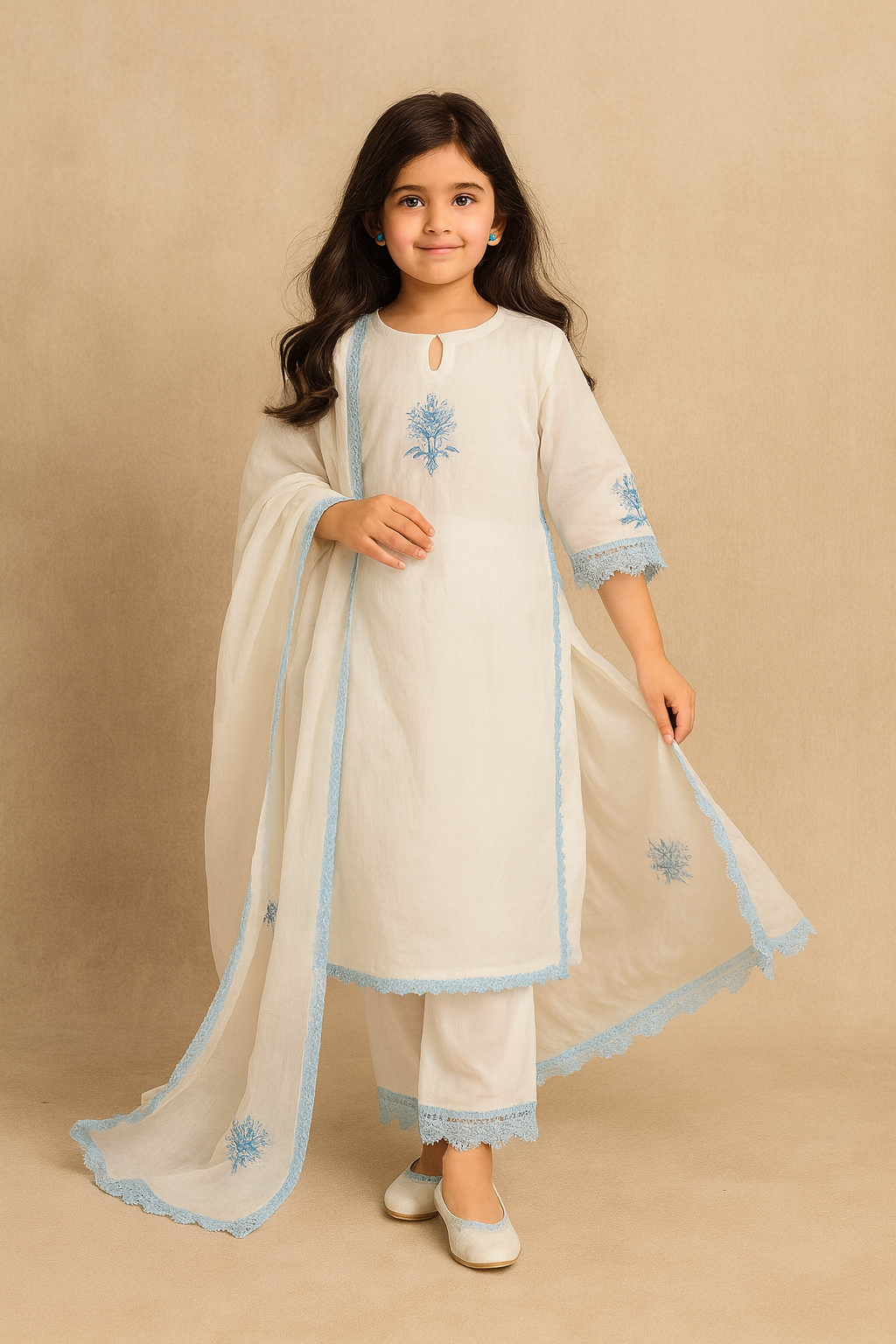 Pre Order: White Kurta Lace Detailing Suit Set
