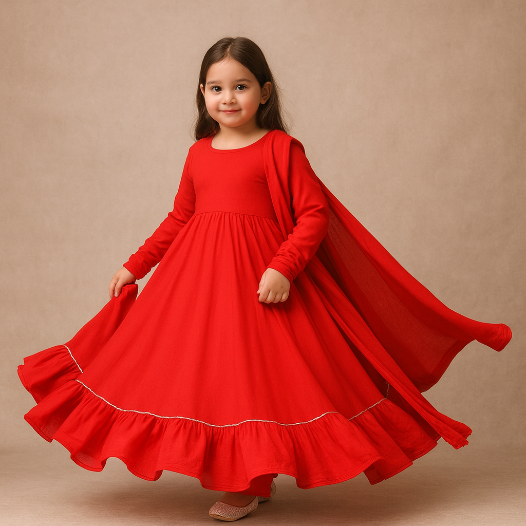Pre Order: Red Love Anarkali Suit Set