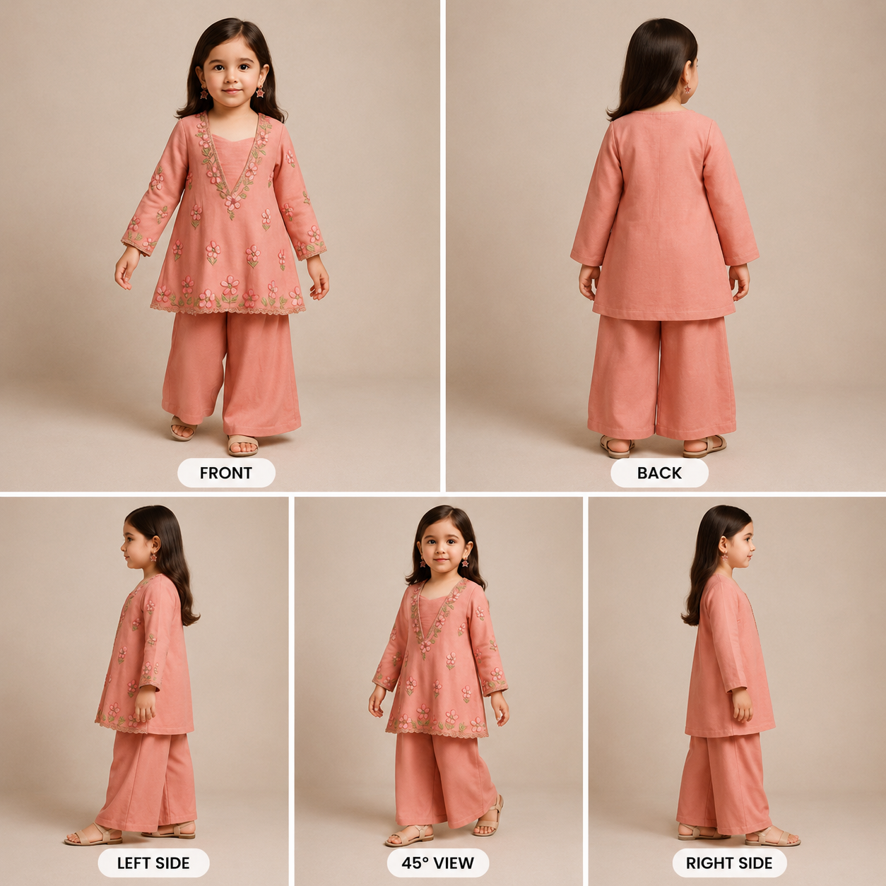 Pre Order:Pink Embroidered Kurti With Palazzo Set