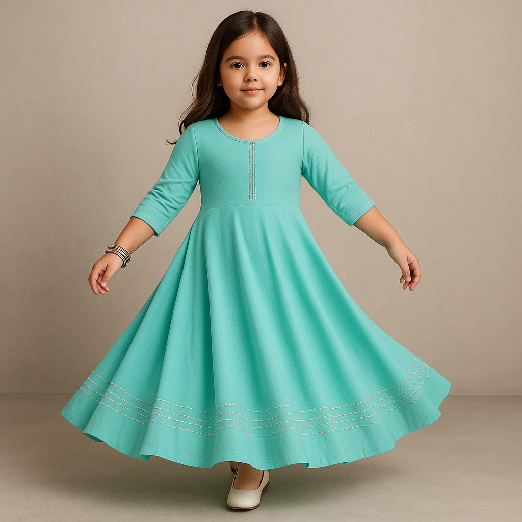 Pre Order:Mint kantha Anarkali Set