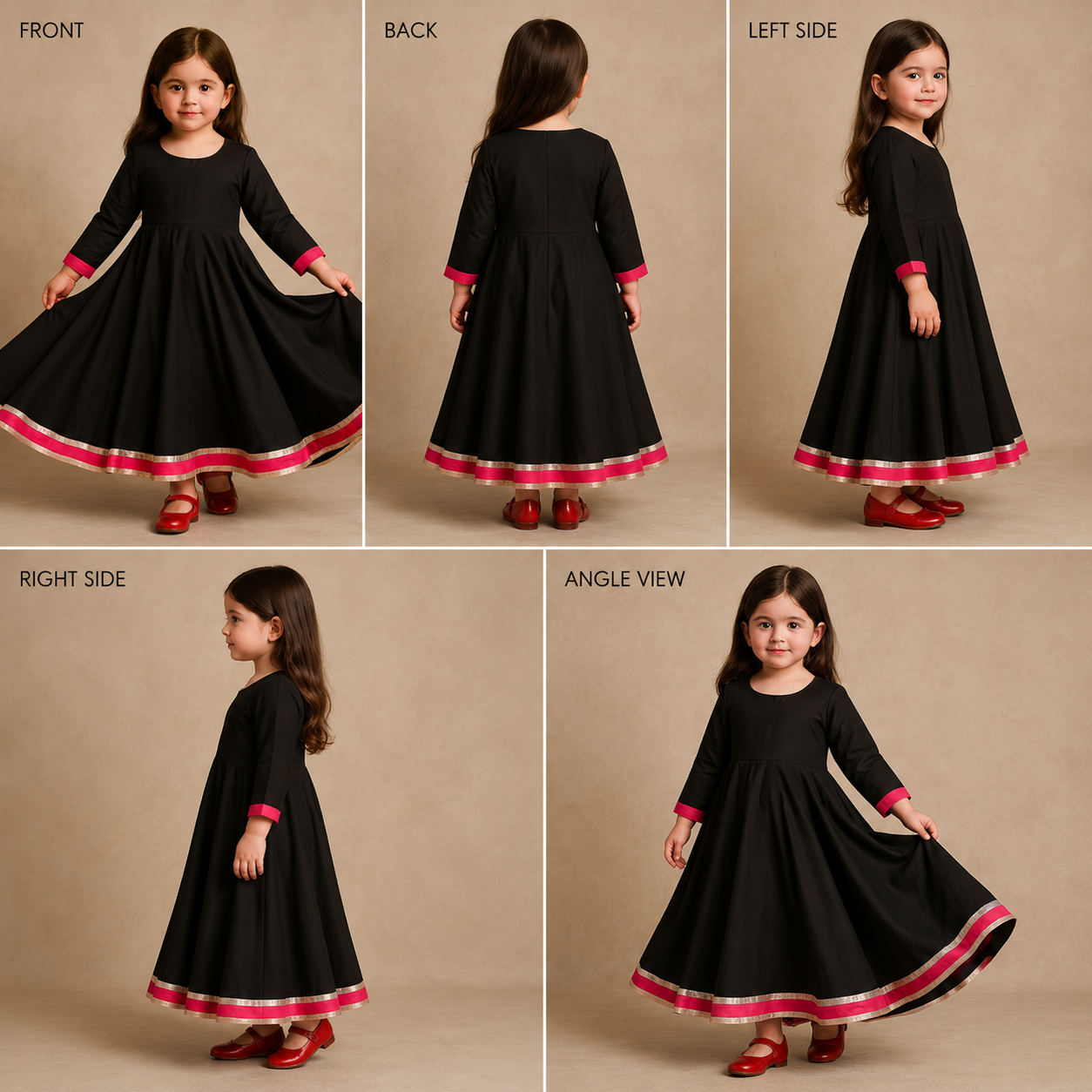 Pre Order: Black and pink lace Anarkali Suit Set
