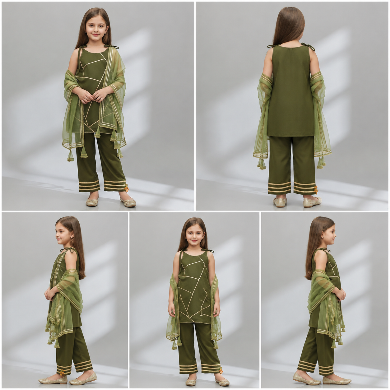 Pre Order: Green Strappy Kurti With Pant And Dupatta