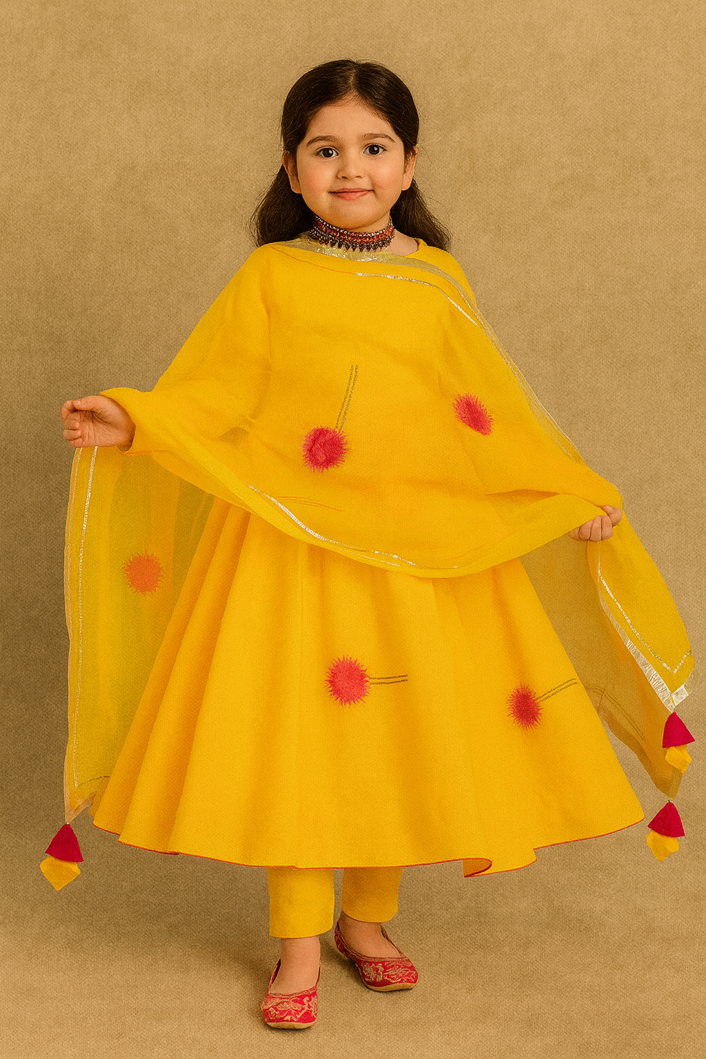 Pre Order: Yellow Anarkali Gota Detailing Suit Set