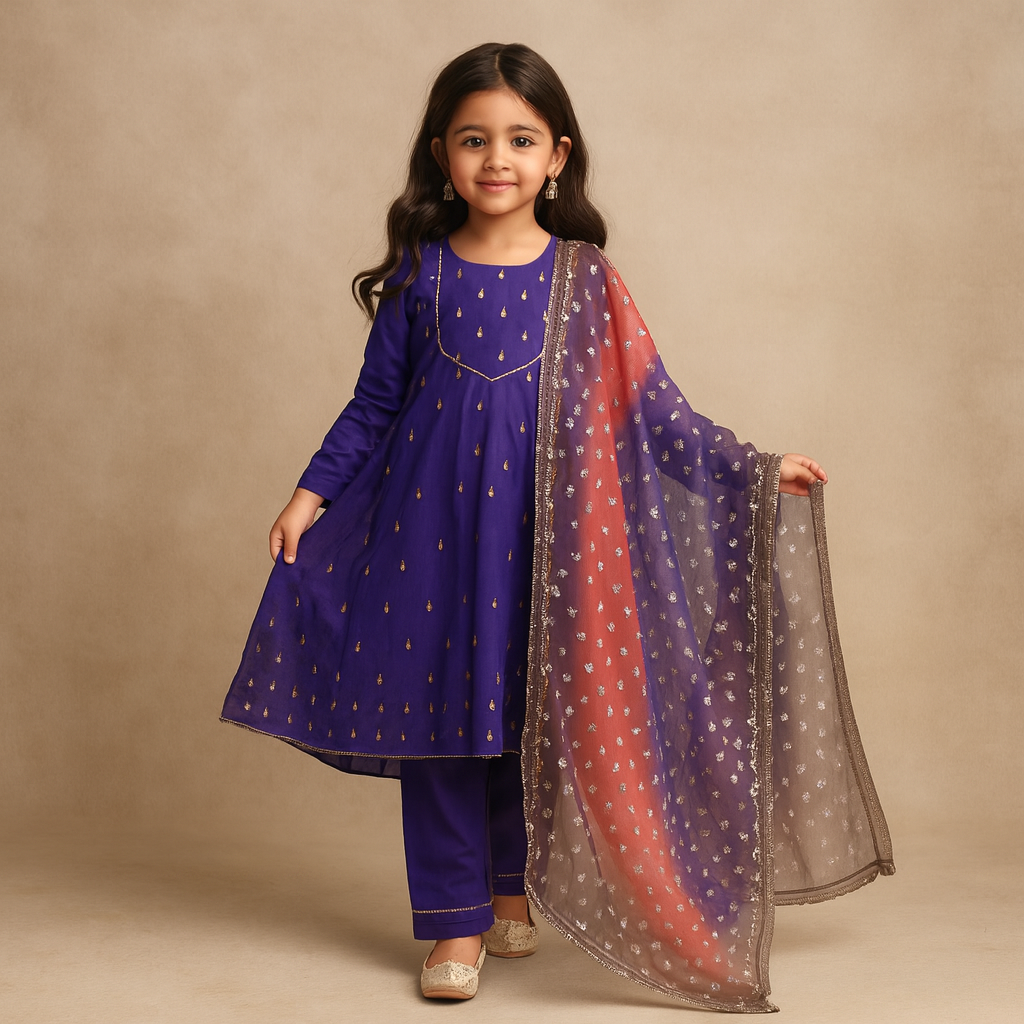 Pre Order:Purple Anarkali Gota Detailing Suit Set
