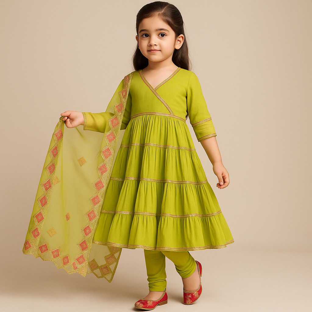 Pre Order: Green Tiered Anarkali Suit Set