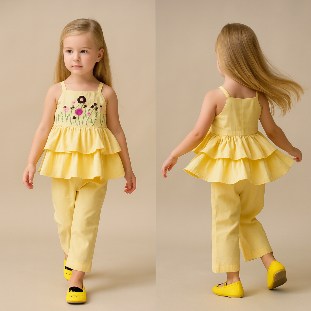 Layered Strappy Yellow Top And Dual Pocket Pant