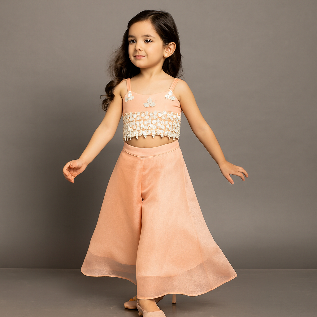 Pre Order: Shimmery Floral Detailed Top With Shimmery Palazzo