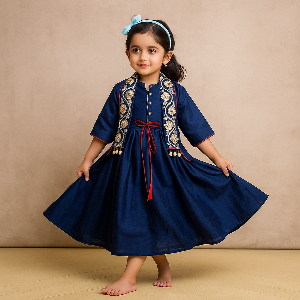 Pre Order: Blue Kurti With Embroidered And Embellished Jacket