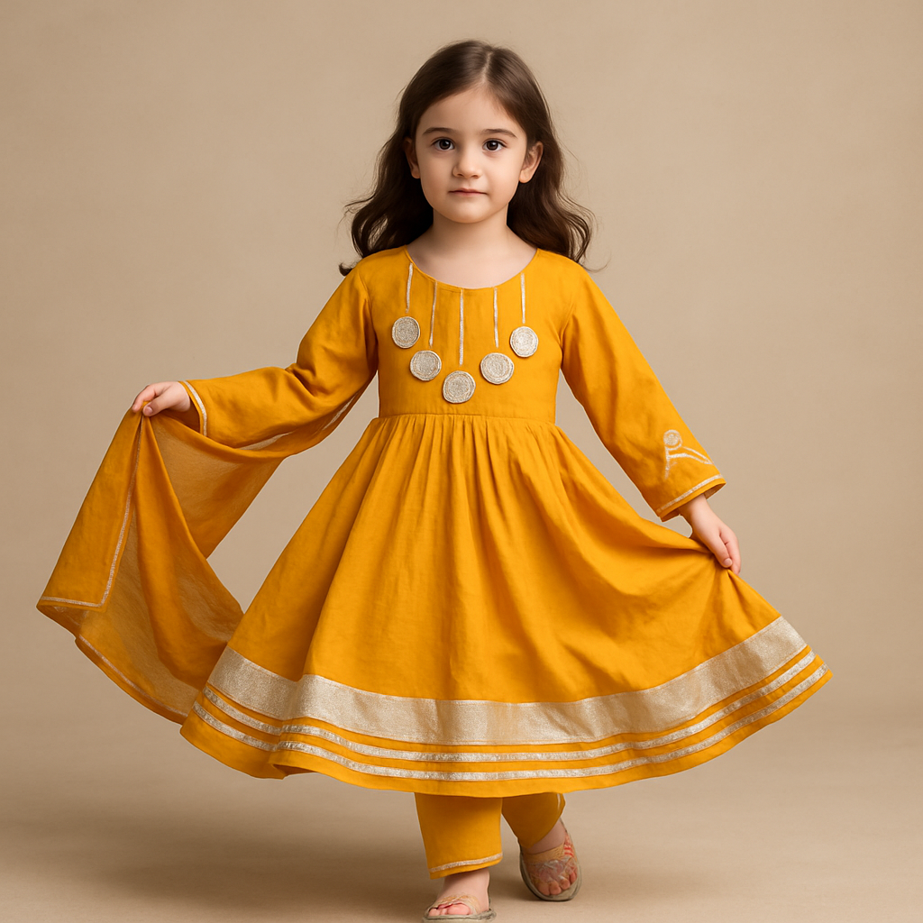 Pre Order:Noor Mustard Anarkali Set