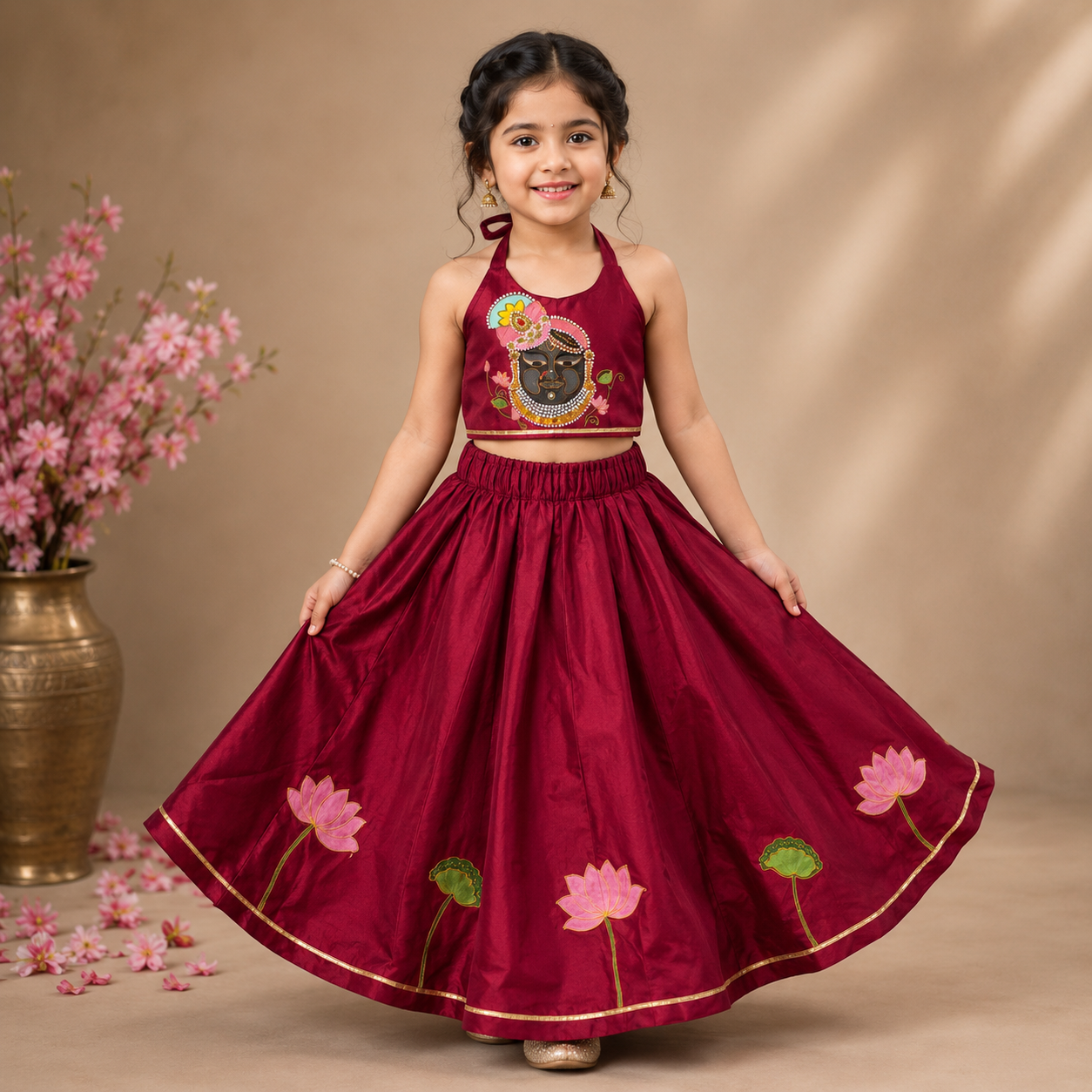 Pre Order : Radha Krishna Gulab Lehenga
