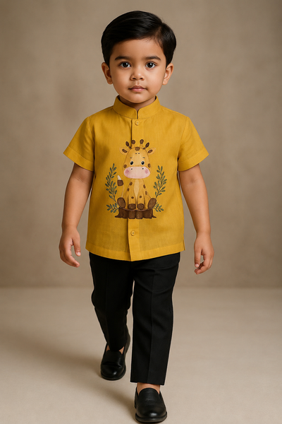 Pre Order: UNISEX Cute Giraffe Hand Painted Mustard Shirt