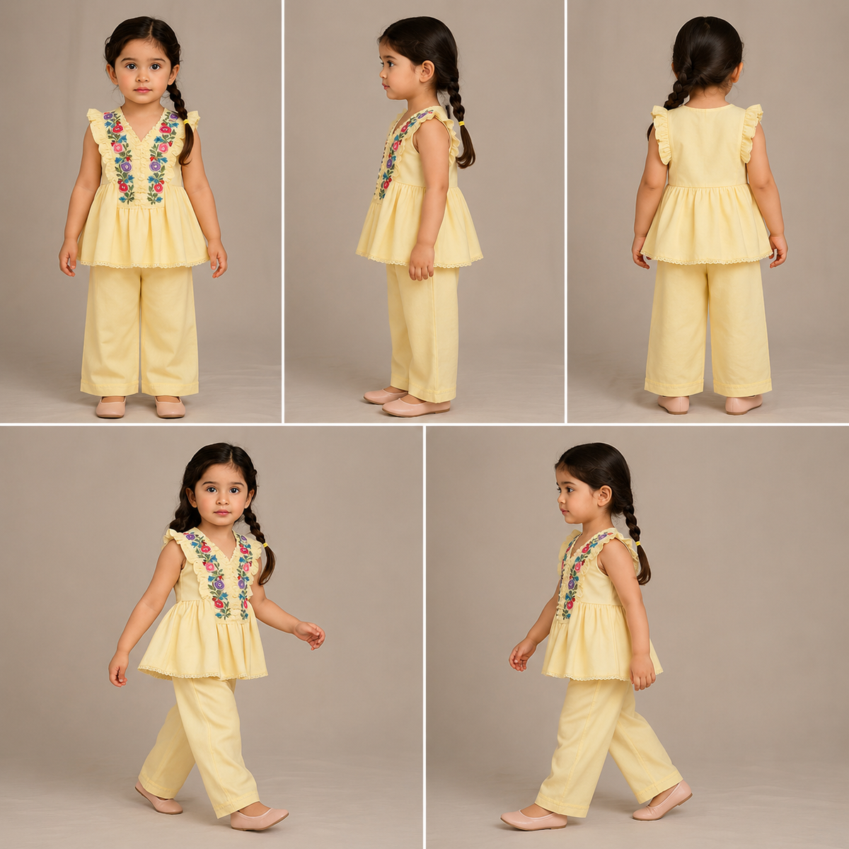 Pre Order: Floral Embroidered Yellow Kurti And Pant