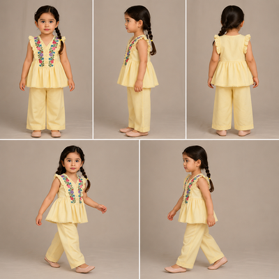 RTD Pre Order: Floral Embroidered Yellow Kurti And Pant