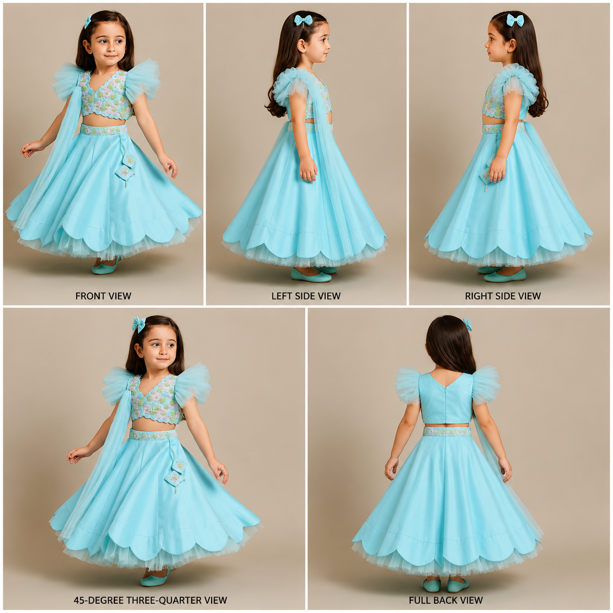Pre Order: Silk Tie Knot Back Top And Lehenga With Stylish Net Dupatta