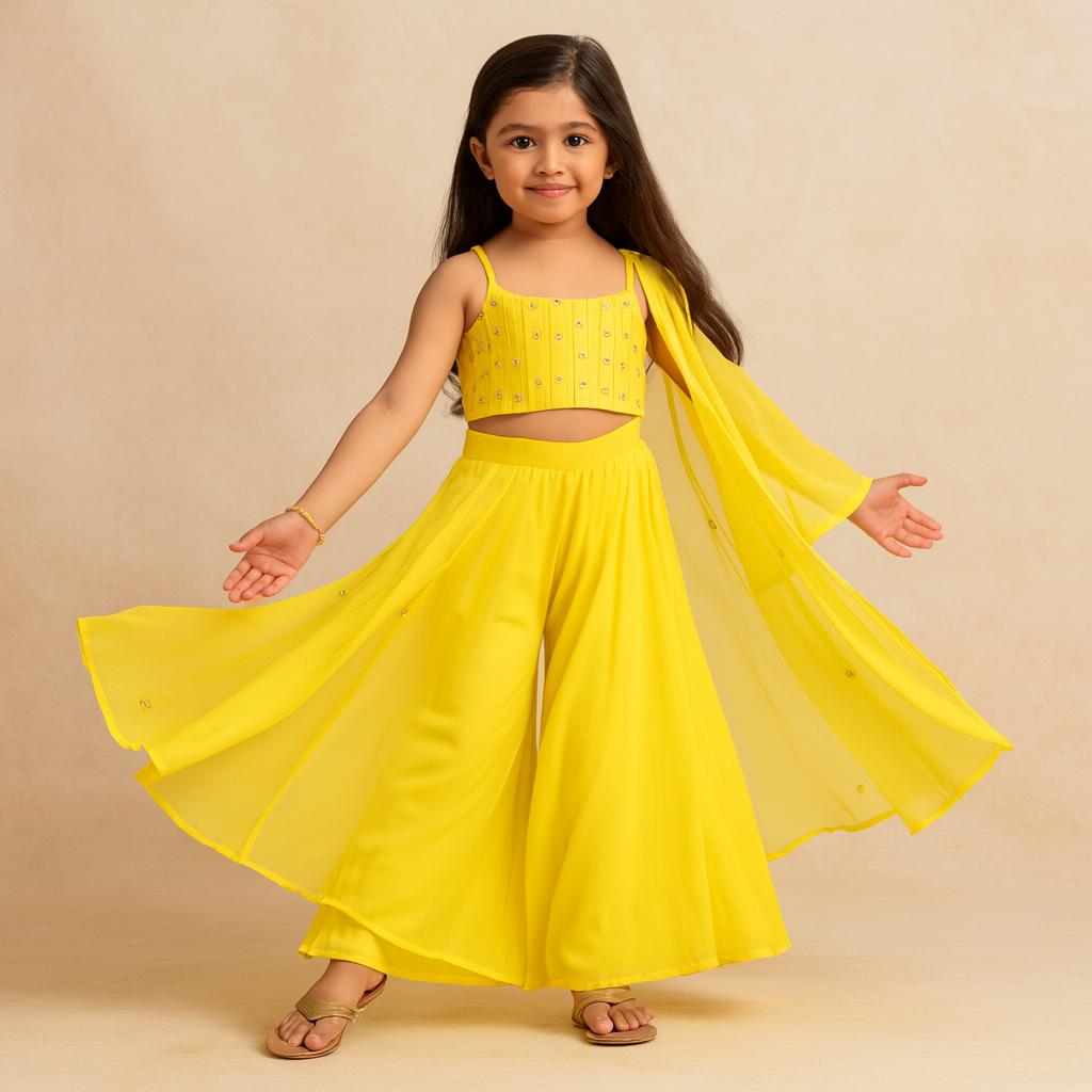 Pre Order: Yellow Top With Palazzo Suit Set