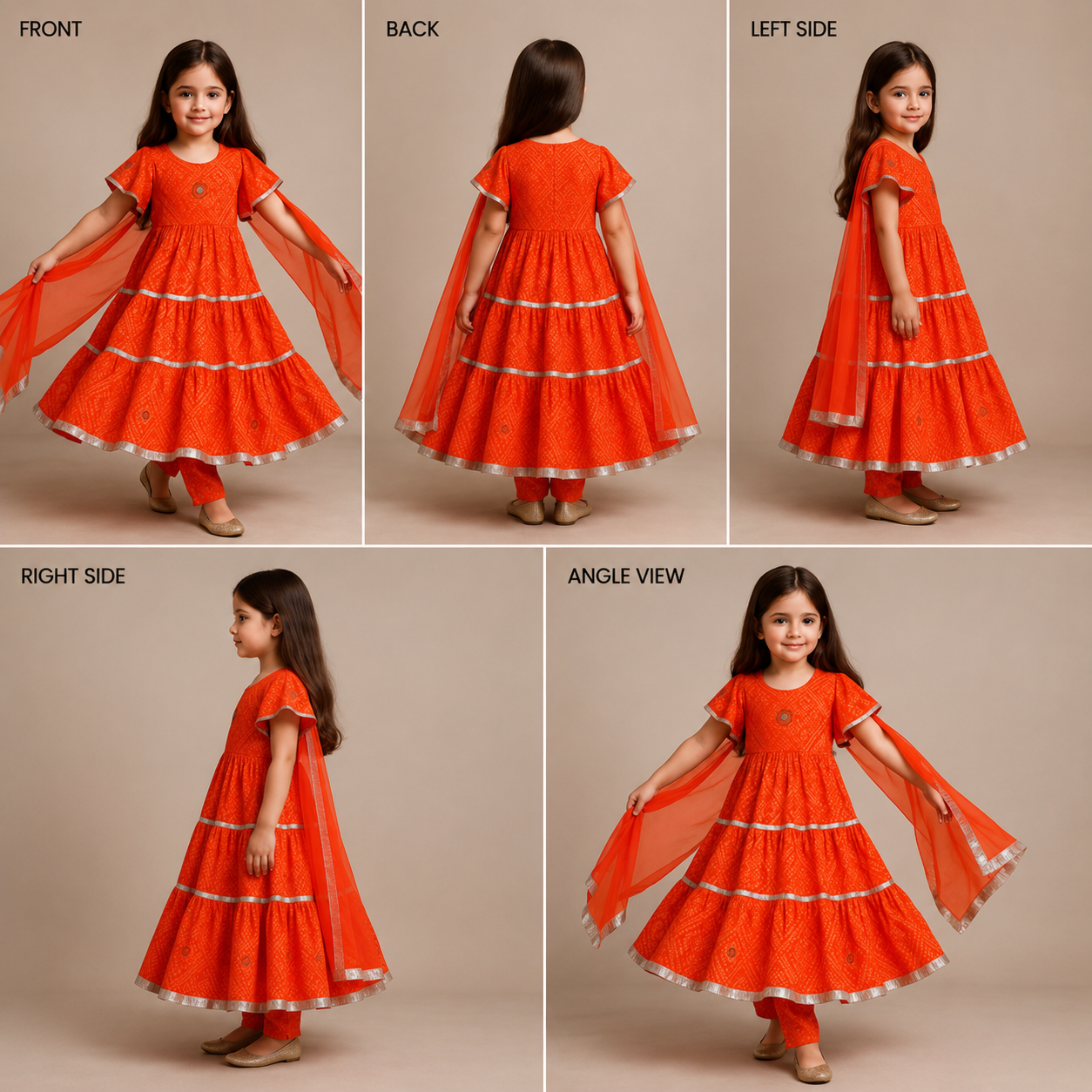 Pre Order: Orange Bandhani Anarkali Set