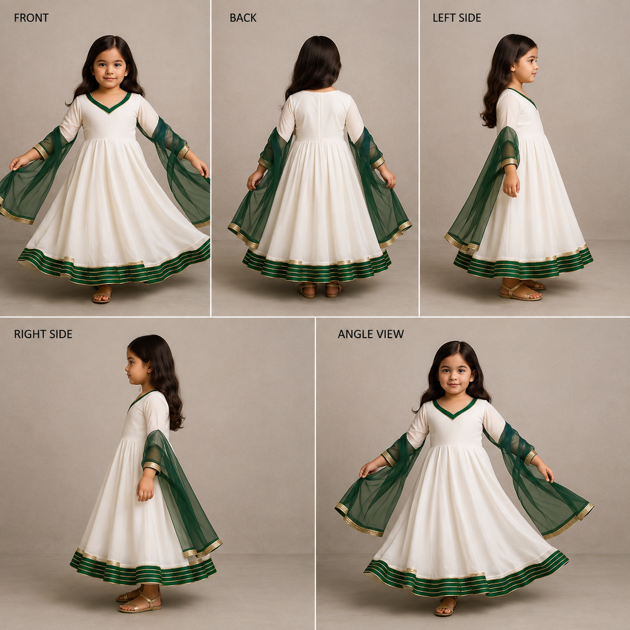 Pre Order: White And Green Anarkali Set