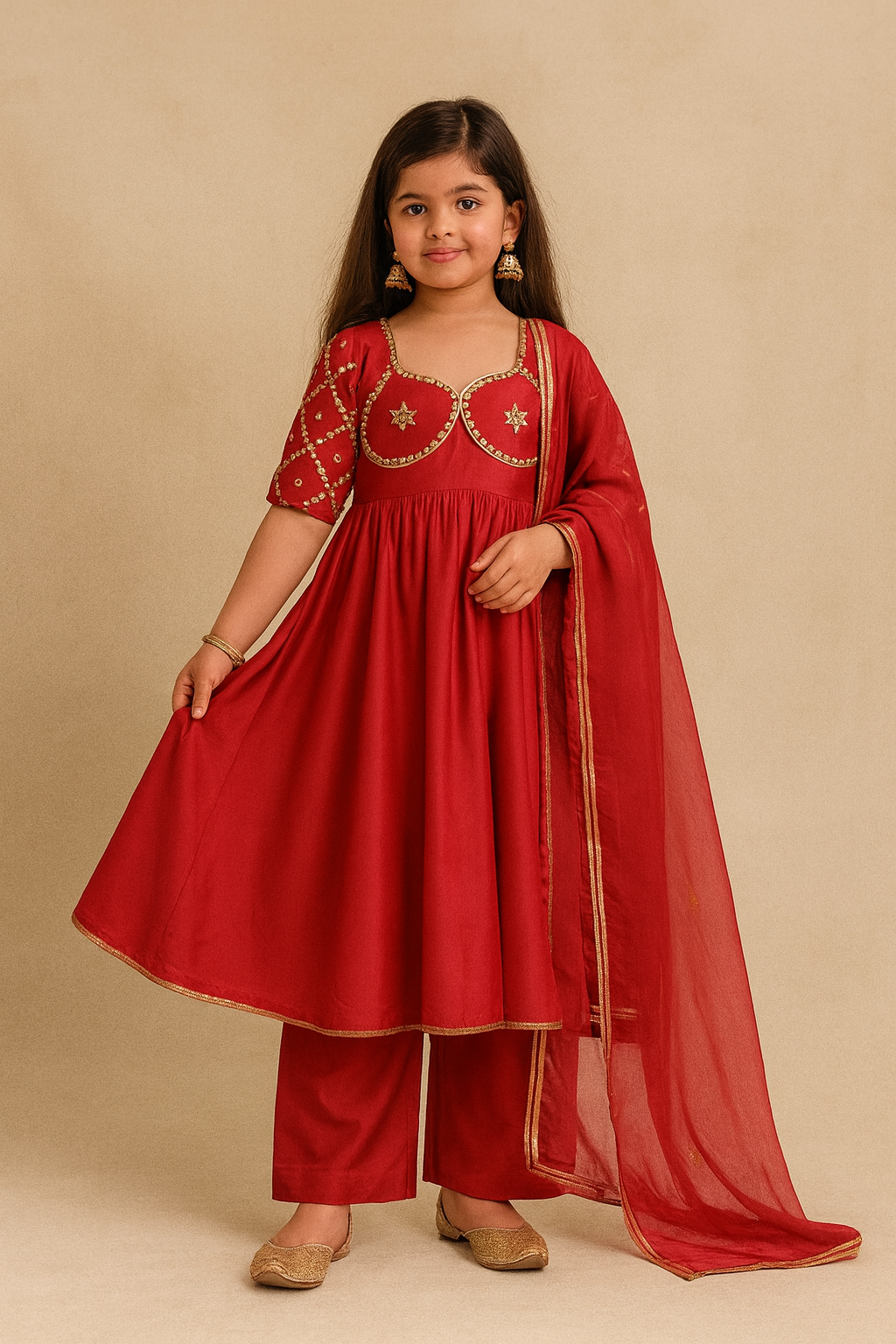 Pre Order: Red Anarkali Gota Detailing Suit Set