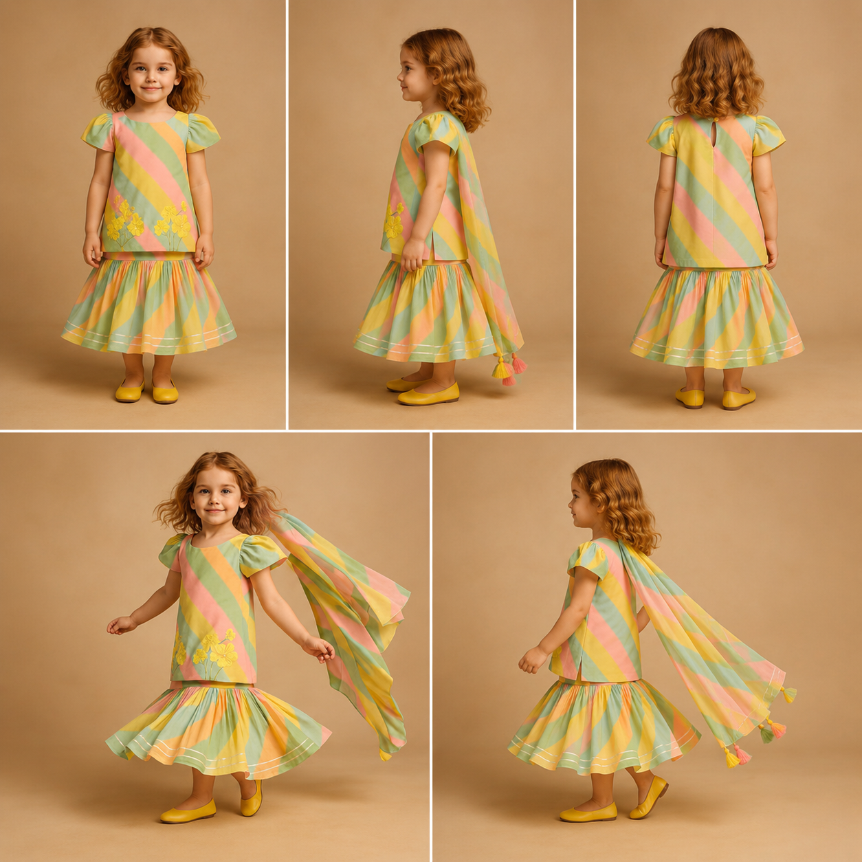 Pre Order: Flower Printed Cute Multicolour Kurti With Gota Lace Sharara