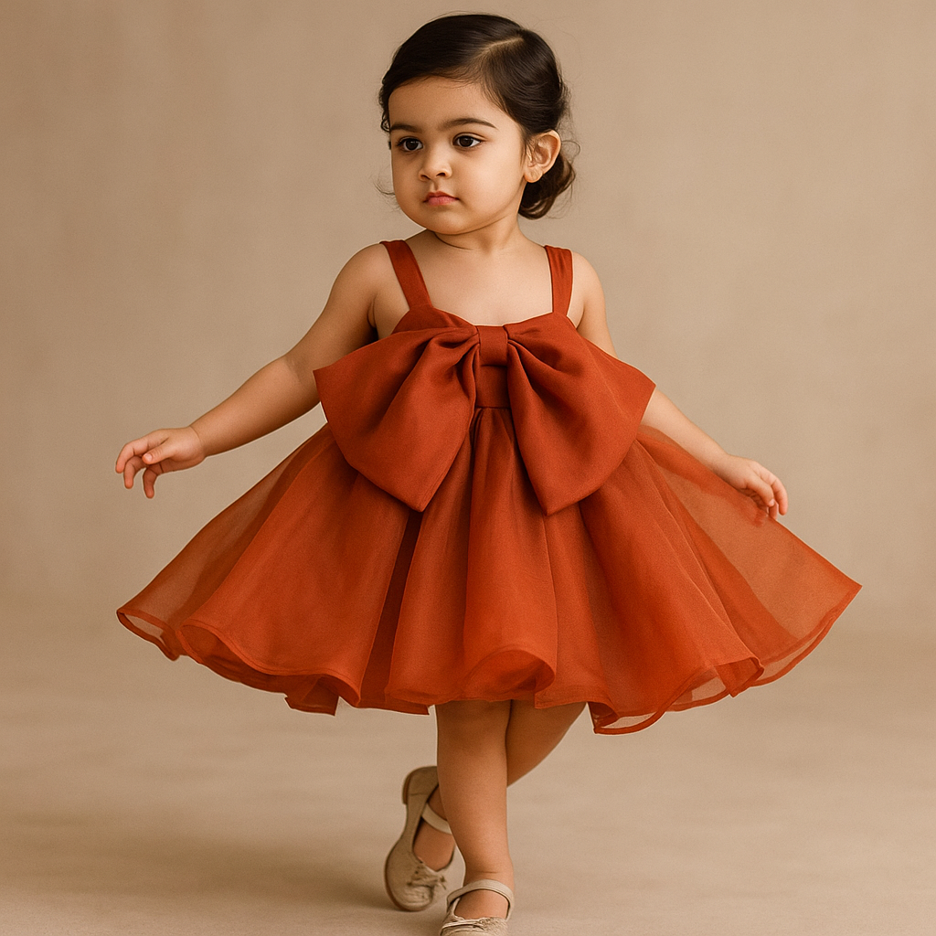 Pre Order: Oversized Bow Organza Brick Strappy Dress