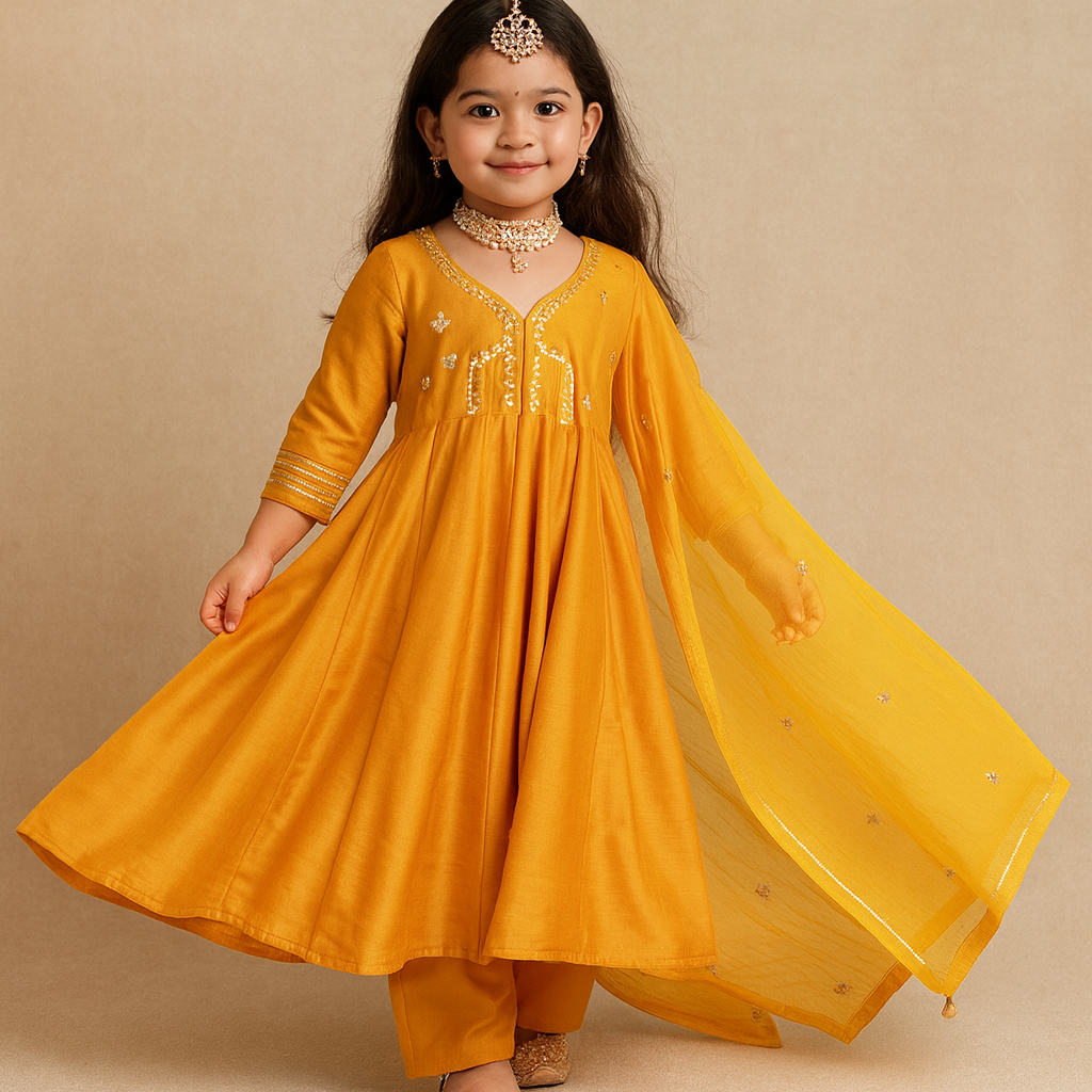 Pre Order: Mustard Anarkali Suit Set