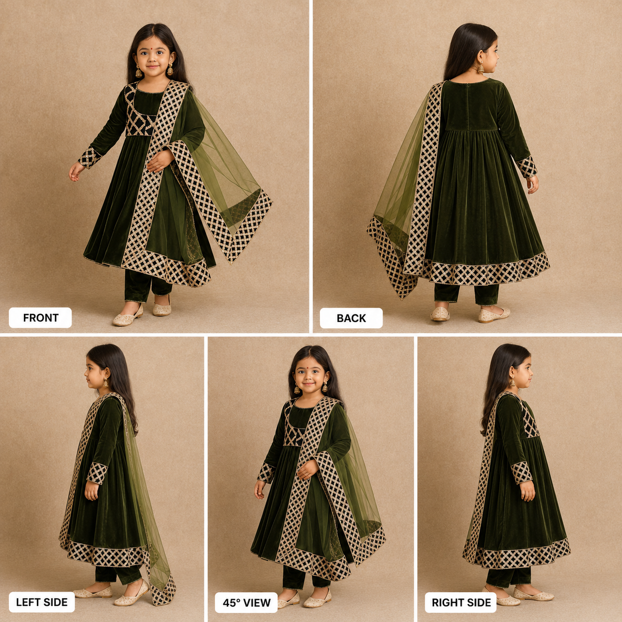 Pre Order: Mehndi Anarkali With Dupatta Gota Detailing