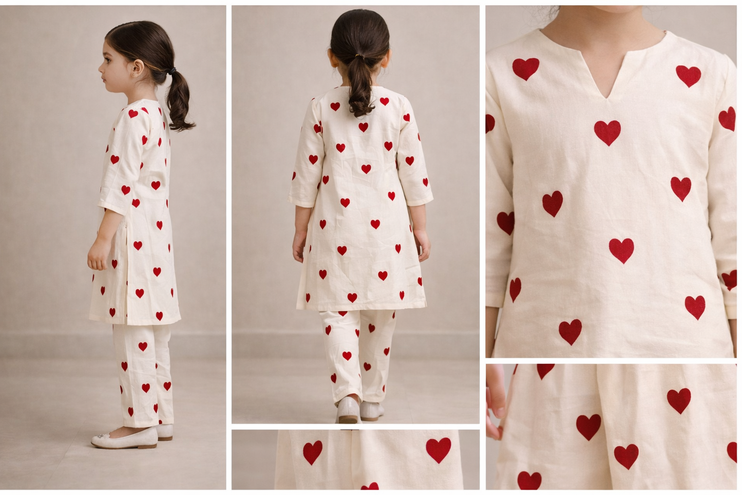 Pre Order : White Hearts Kurta Set